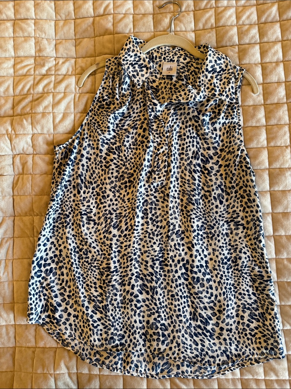CAbi Sleeveless Leopard Print Shirt - Cream & Black